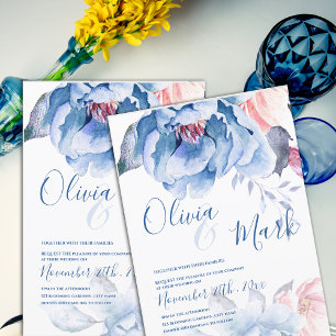 Niedliche Hochzeit von Watercolor Blue Peach Flora Einladung
