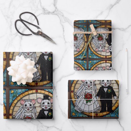 Niedliche Hochzeitsbunny Couple Holding Hand Mosai Geschenkpapier Set (Vorderseite)