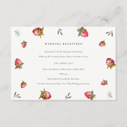 Niedliche Hochzeitsempfehlung für Rotes Erdbeeren Begleitkarte (Vorderseite)