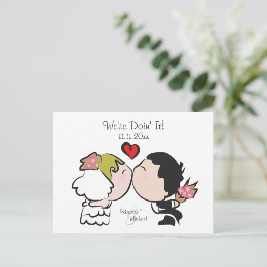 Niedliche Hochzeitskarten Ankündigungspostkarte (Stehend Vorderseite)