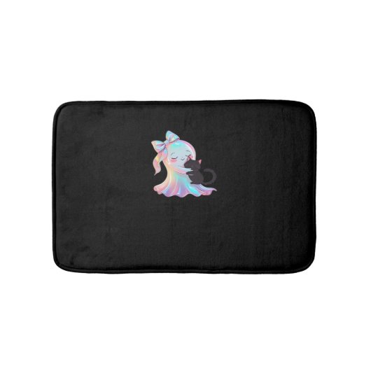 Niedliche Holographic Ghost umarmt Black Cat Cozy Badematte (Vorderseite)