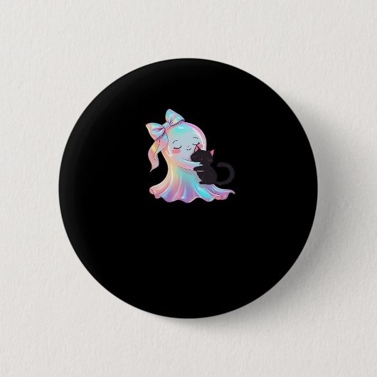 Niedliche Holographic Ghost umarmt Black Cat Cozy  Button (Vorderseite)