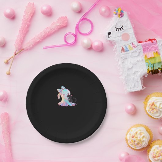 Niedliche Holographic Ghost umarmt Black Cat Cozy Pappteller (Party)
