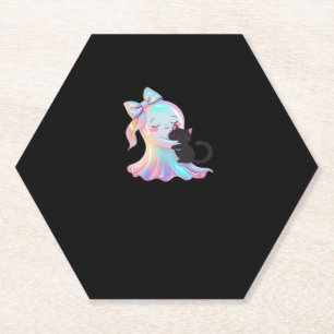 Niedliche Holographic Ghost umarmt Black Cat Cozy Untersetzer