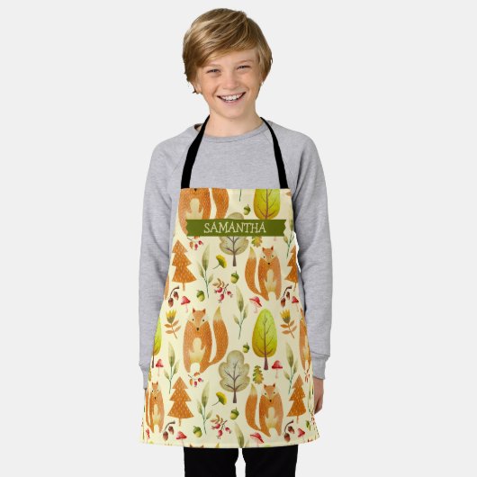 Niedliche Holzfallfox-Muster Bäume Whimsical Schürze (Getragen)