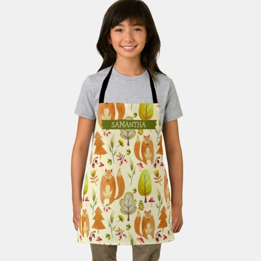 Niedliche Holzfallfox-Muster Bäume Whimsical Schürze (Insitu)