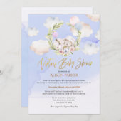 Niedliche Holzkaninchen Blauer Blauer virtuelle Du Einladung (Vorne/Hinten)