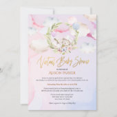 Niedliche Holzkaninchen Blütenrosa virtuelle Dusch Einladung (Vorderseite)