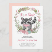 Niedliche Holzlandschafts-Raccoon Kinderdusche Ein Einladung (Vorne/Hinten)