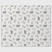 Niedliche Holztiere aus Stämmen auf Weiß Geschenkpapier (Flach)