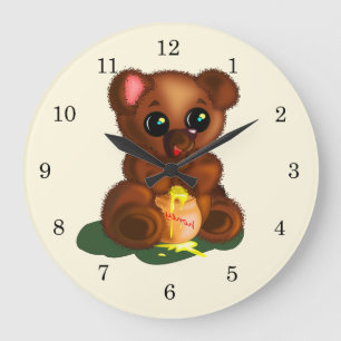 Niedliche Honey Bear Wall Clock - Ihre Farben Große Wanduhr