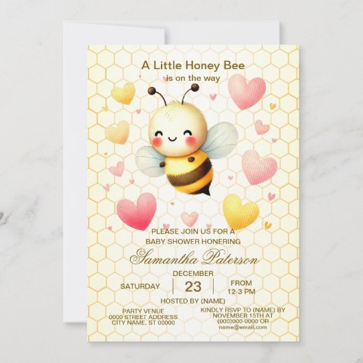 Niedliche Honey Bee Baby Dusche Einladung (Vorderseite)