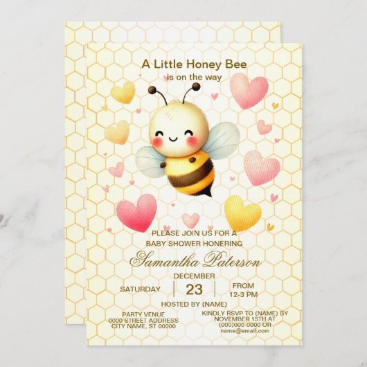 Niedliche Honey Bee Baby Dusche Einladung (Vorne/Hinten)