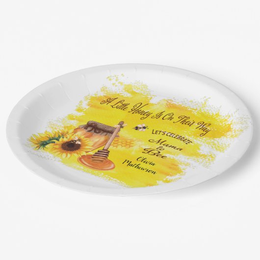 Niedliche Honey Bee Rustic Greenerity Baby Dusche Pappteller (Schrägansicht)