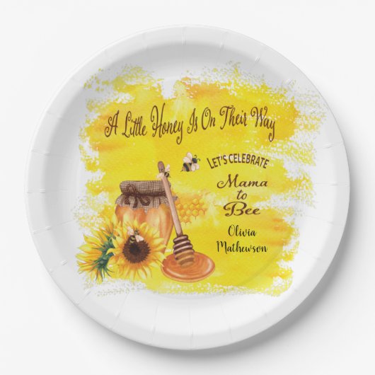 Niedliche Honey Bee Rustic Greenerity Baby Dusche Pappteller (Vorderseite)