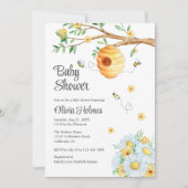 Niedliche Honey Bee und Chamomille Baby Dusche Einladung (Vorderseite)