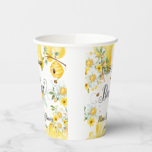 Niedliche Honey Bees Yellow Floral Baby Dusche Pappbecher (Links)