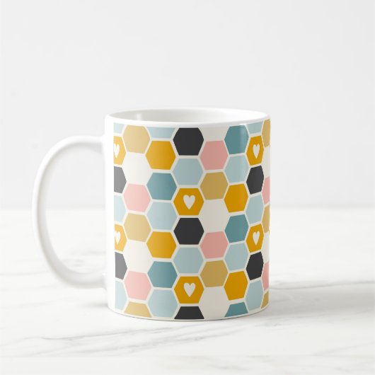 Niedliche Honeycomb Happy Funny Bee Herz Liebe Mus Kaffeetasse (Links)