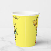 Niedliche Honigbiene mit Herz am gelben Geburtstag Pappbecher (Rechts)