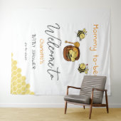 Niedliche Honigbiene mit süßem Honig-Hintergrund Wandteppich (Beispiel (Horizontal))