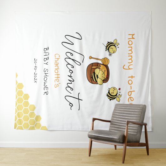 Niedliche Honigbiene mit süßem Honig-Hintergrund Wandteppich (Beispiel (Horizontal))