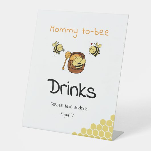 Niedliche Honigbiene mit süßen Honiggetränken Sockelschild (Vorderseite)