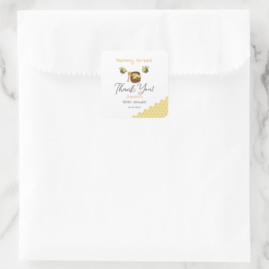 Niedliche Honigbiene mit Sweet Honey Baby Dusche Quadratischer Aufkleber (Tasche)