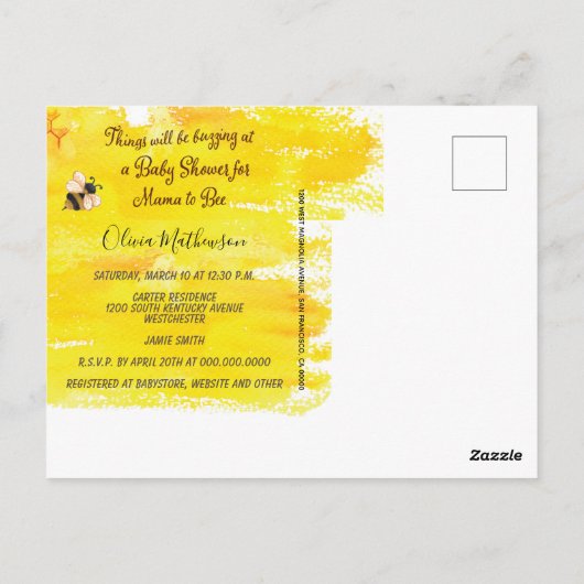 Niedliche Honigbiene Rustikal Neutral Baby Dusche Postkarte (Rückseite)