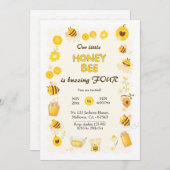 Niedliche Honigbiene zum Thema 4. Geburtstag Einladung (Vorne/Hinten)