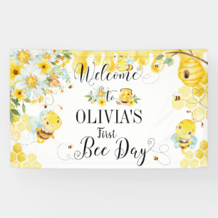 Niedliche Honigbienen 1. Geburtstag im Hintergrund Banner