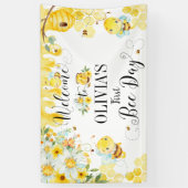 Niedliche Honigbienen 1. Geburtstag im Hintergrund Banner (Vertikal)