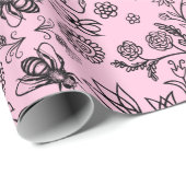 Niedliche Honigbienen Blumenmuster Pastell Pink Geschenkpapier (Rolleneckpunkt)