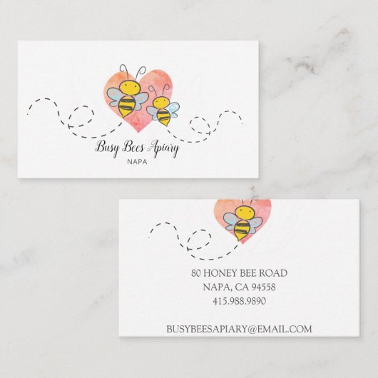 Niedliche Honigbienen Pink Heart Apiary Beekeeper Visitenkarte (Vorne/Hinten)