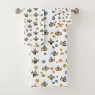 Niedliche Honigbienen und florale Wildblumen Badhandtuch Set