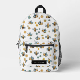 Niedliche Honigbienen und florale Wildblumen Bedruckter Rucksack
