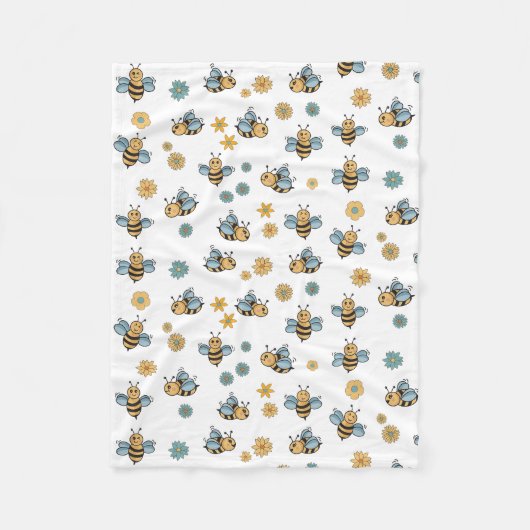 Niedliche Honigbienen und florale Wildblumen Fleecedecke (Vorderseite)