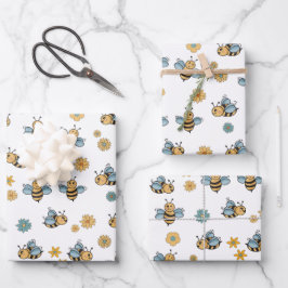 Niedliche Honigbienen und florale Wildblumen Geschenkpapier Set