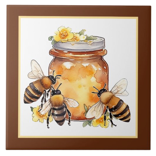 Niedliche Honigbienen Zuhause Fliese (Vorderseite)