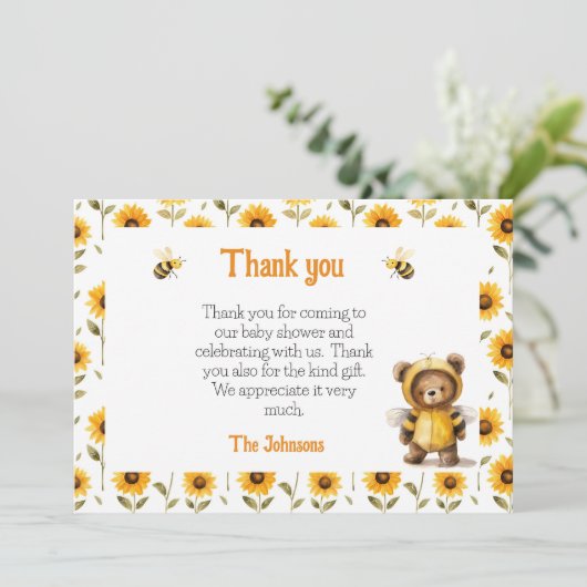 Niedliche Honigbienendusche Dankeskarte (Stehend Vorderseite)