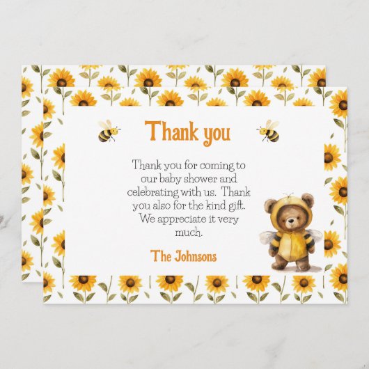 Niedliche Honigbienendusche Dankeskarte (Vorne/Hinten)