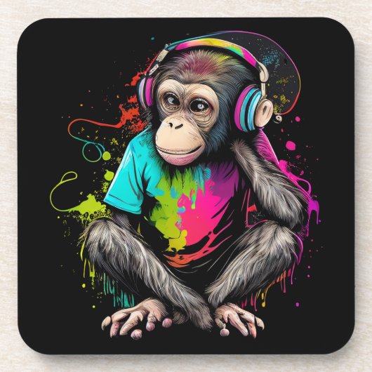 Niedliche Hörmusik des Affen, musikalischer Affe Getränkeuntersetzer (Vorderseite)