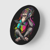 Niedliche Hörmusik des Affen, musikalischer Affe Runde Wanduhr (Winkel)