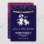 Niedliche Hörner Magischer Regenbogen & Sterne Geb Save The Date (Vorne/Hinten)