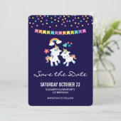 Niedliche Hörner Magischer Regenbogen & Sterne Geb Save The Date (Stehend Vorderseite)