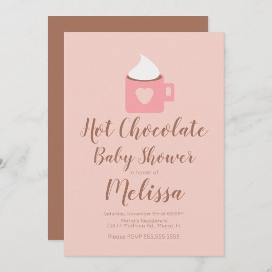 Niedliche Hot Chocolate Campfire Tasse Girl Baby D Einladung (Vorne/Hinten)