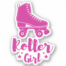 Niedliche Hot Pink Roller Girl Skate Fun Stars Aufkleber