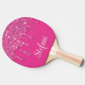 Niedliche Hot-Pink-Tropfen Glitzer Monogramm Tischtennis Schläger (Seitenansicht)