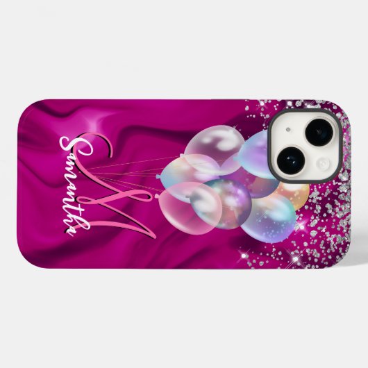 Niedliche Hot-Rosa-Imitate Silberballon Glitzer Mo Case-Mate iPhone Hülle (Rückseite (Horizontal))