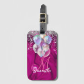 Niedliche Hot-Rosa-Imitate Silberballon Glitzer Mo Gepäckanhänger (Vorderseite Vertikal)