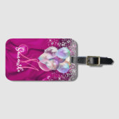 Niedliche Hot-Rosa-Imitate Silberballon Glitzer Mo Gepäckanhänger (Vorderseite (Horizontal))